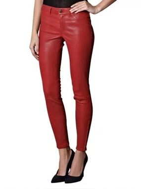 New York & Company Red Faux Leather Skinny Jeans